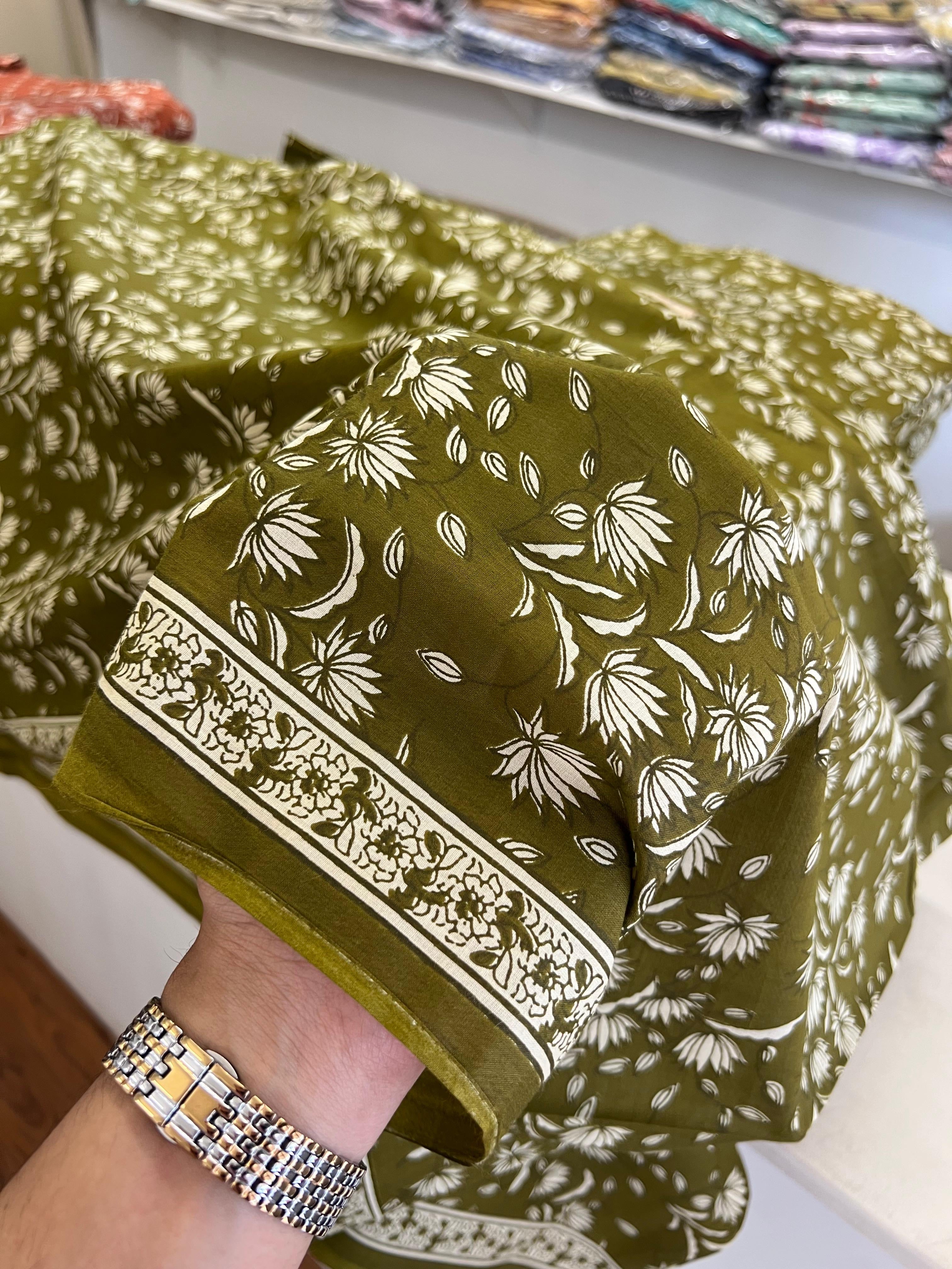 PRINTED COTTON 3 GREEN TOP