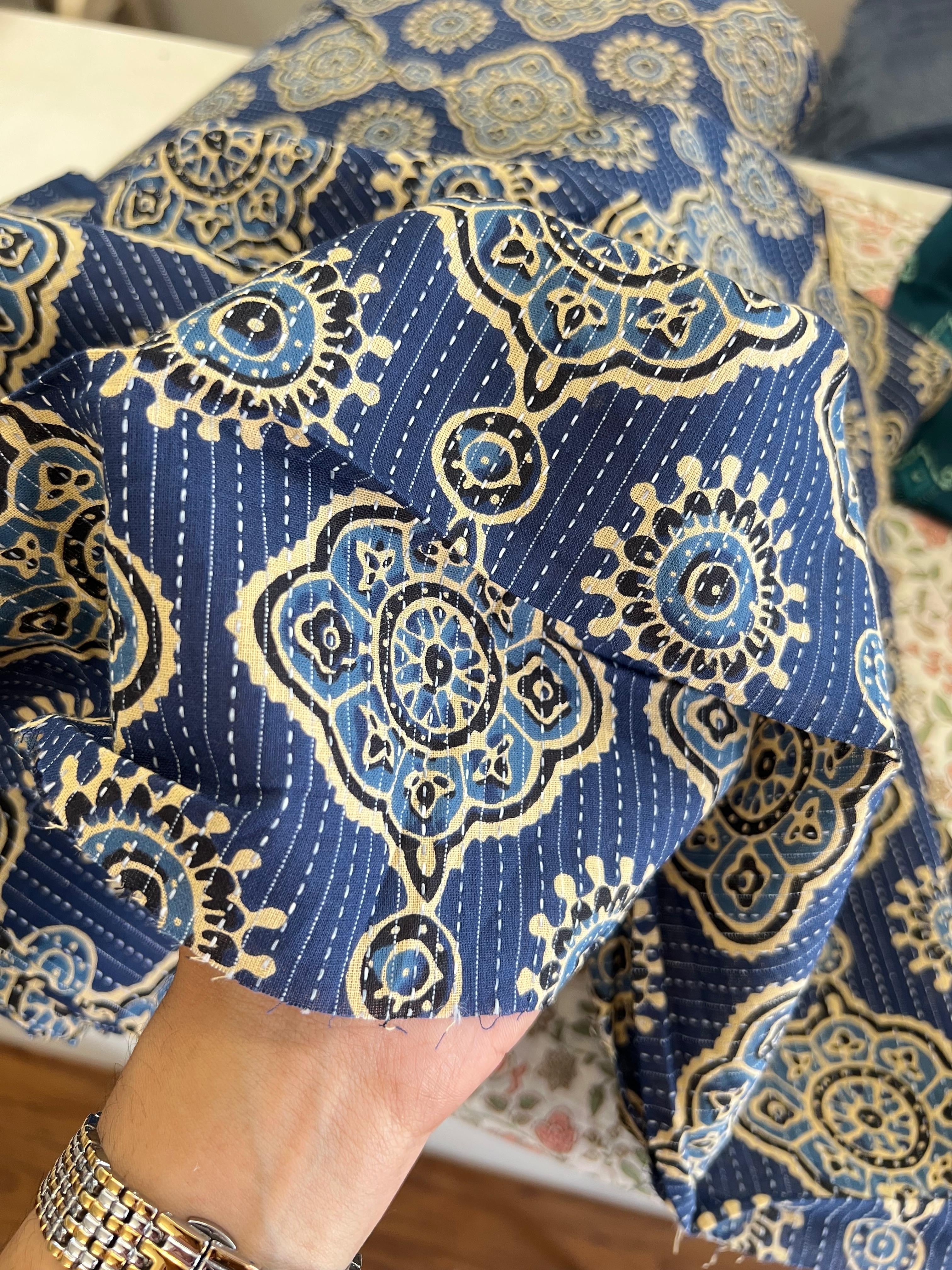 BLUE AJRAKH KANTHA COTTON